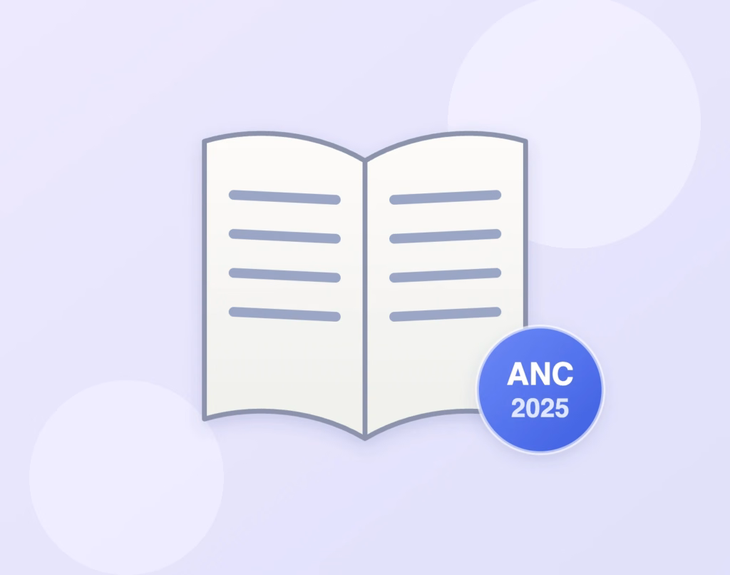 Registre comptable ouvert et badge ANC 2025